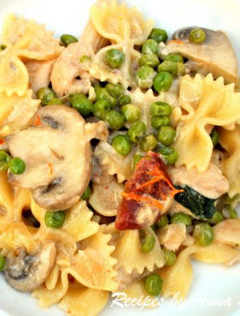 Pasta with Chicken Peas & Mushrooms by 2sistersrecipes.com