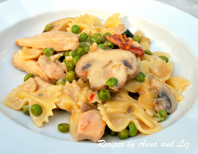 Pasta with Chicken Peas & Mushrooms by 2sistersrecipes.com