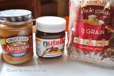 3 ingredients for our Mini Peanut Butter and Nutella Sandwiches. by 2sistersrecipes.com 