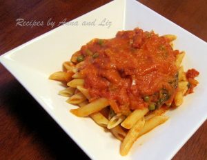 Penne Pasta with Creamy Pink Sauce, Peas and Sundried Tomatoes