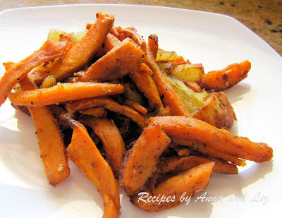 Oven Baked Idaho and Sweet Potato-Cut Fries by 2sistersrecipes.com