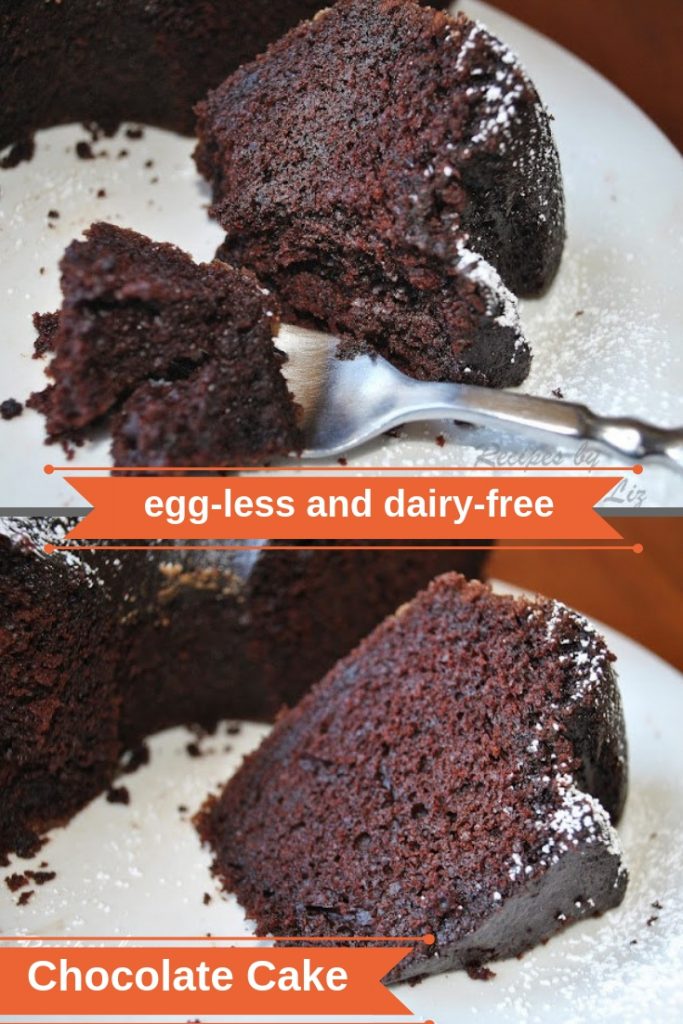 Egg-less Dairy-free Chocolate Cake by 2sistersrecipes.com 