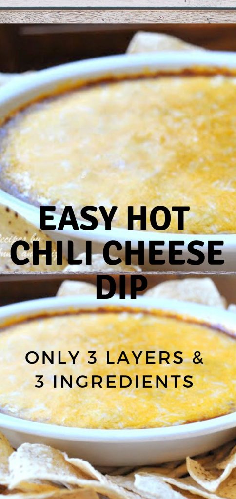 Easy Hot Chili Cheese Dip - Only 3 Layers! by 2sistersrecipes.com 