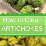 A basket filled with fresh artichokes, and a bowl filled with them peeled and cleaned.