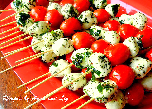 Easy Mozzarella and Tomato Kabobs by 2sistersrecipes.com 