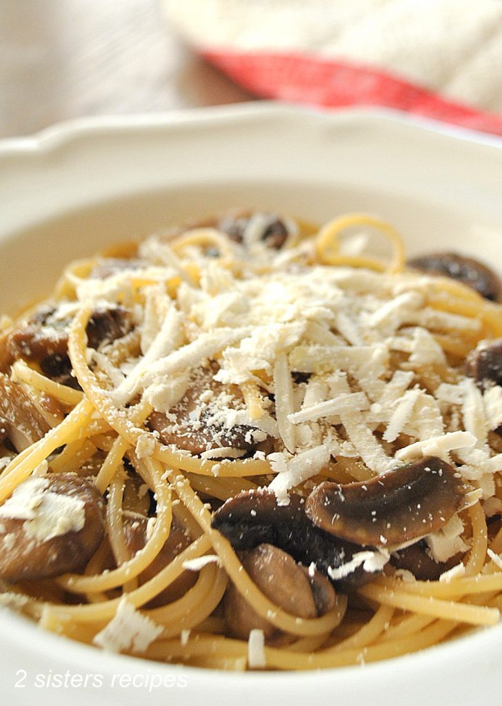 Spaghetti with Wild Mushrooms, Cognac and Truffle Oil by 2sistersrecipes.com