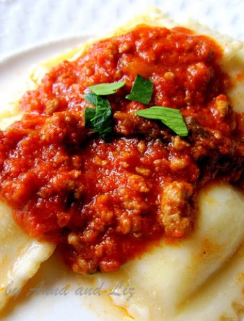 Cheese Ravioli with Bolognese Sauce by 2sistersrecipes.com