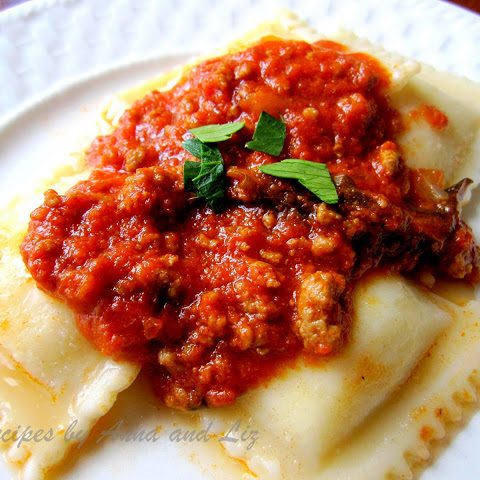 Cheese Ravioli with Bolognese Sauce by 2sistersrecipes.com