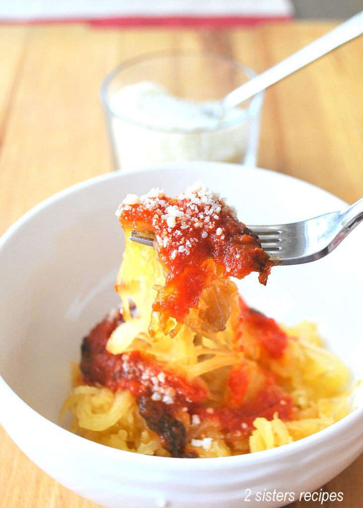 Spaghetti Squash with Tomato Sauce by 2sistersrecipes.com 