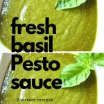 A white bowl filled with fresh basil pesto sauce.