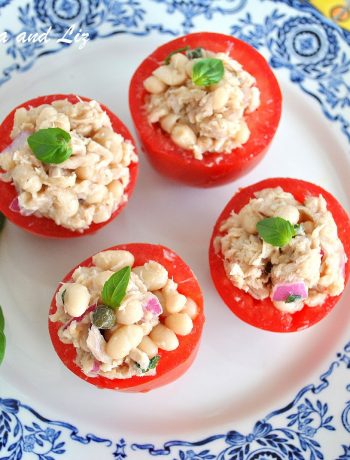 Tomatoes Stuffed with Tuscan White Bean Salad.  by 2sistersrecipes.com