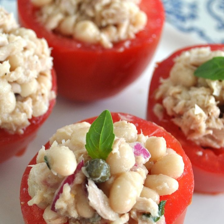 Tomatoes Stuffed with Tuscan White Bean Tuna Salad