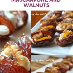 Dates filled with cheese and walnuts served on a white platter.