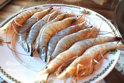 Fresh raw shrimp on a white dish., by 2sistersrecipes.com 