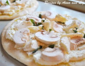White Pita Pizza with Mushrooms Ricotta and Herbs