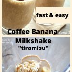 Two small glasses filled with coffee milkshake topped some cocoa powder.