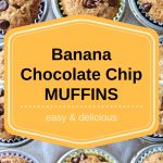 A muffin pan filled with baked Banana Chocolate Chip Muffins.