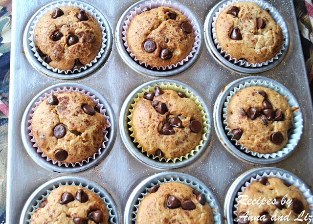 Banana Chocolate Chip Muffins by 2sistersrecipes.com