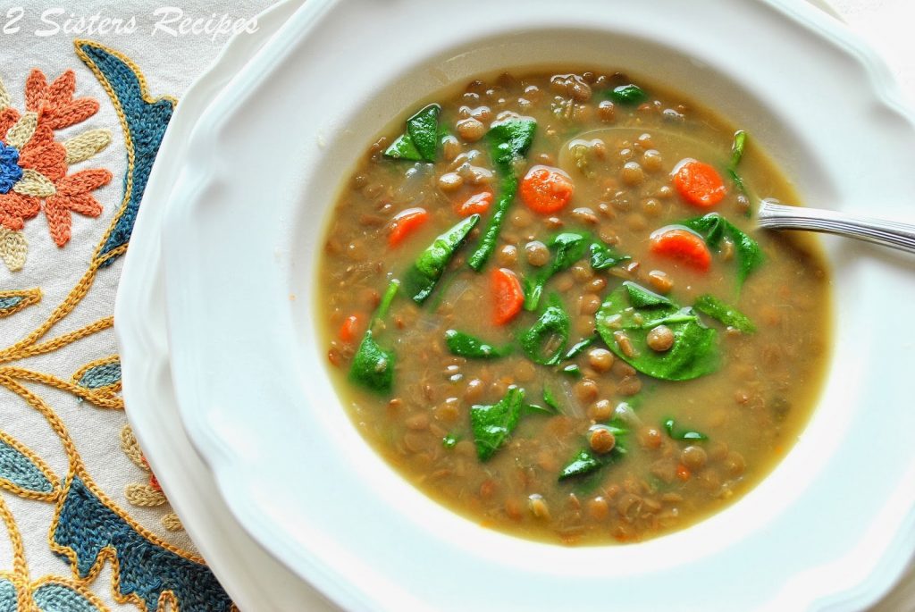 Lentil Spinach Soup by 2sistersrecipes.com