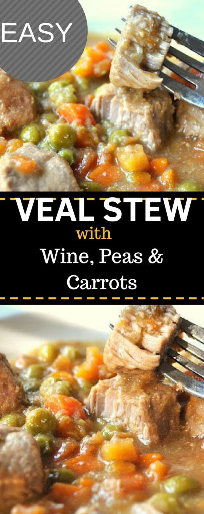 EASY Veal Stew with Wine, Peas & Carrots by 2sistersrecipes.com 