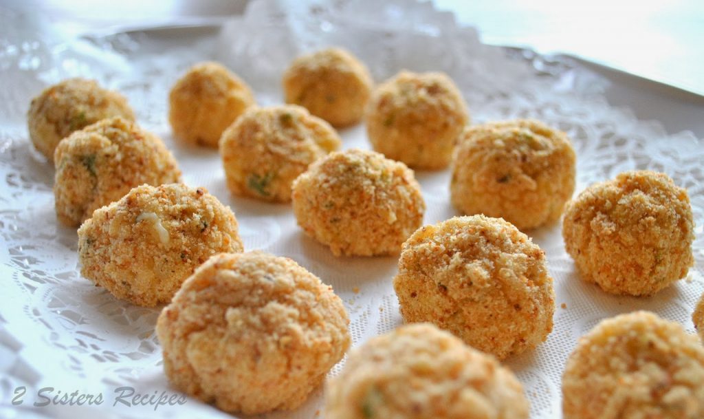 Little balls of rice on a white doyly. by 2sistersrecipes.com 