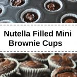 A baking muffin pan filled with brownie batter, and then a display of them baked.