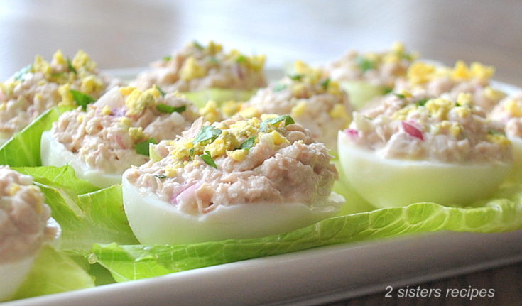 Tuna-Stuffed Deviled Eggs by 2sistersrecipes.com