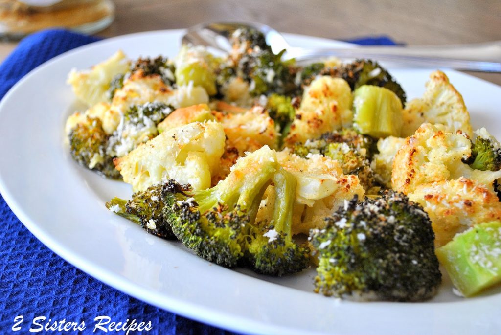 Roasted Broccoli and Cauliflower with Wine and Cheese by 2sistersrecipes.com