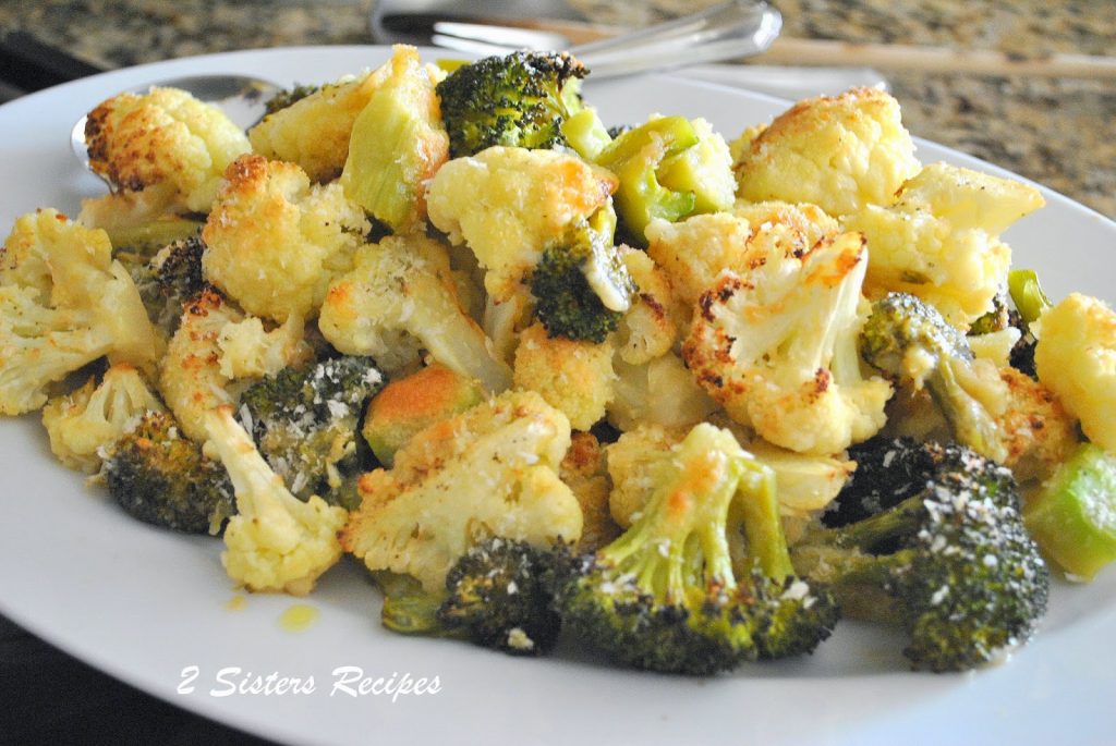 Roasted Broccoli and Cauliflower with Wine and Cheese by 2sistersrecipes.com 