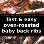 A wood cutting board with a full serving of roasted sliced baby back ribs.