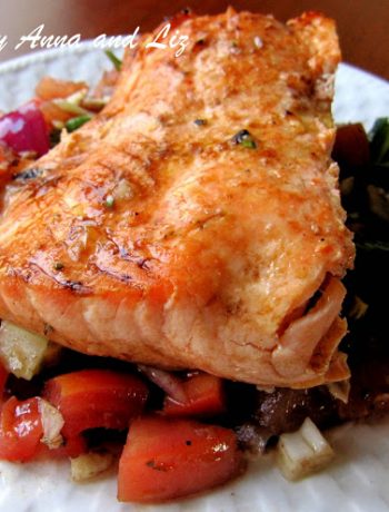 Grilled Salmon over Chilled Tomato Arugula Salad by 2sistersrecipes.com