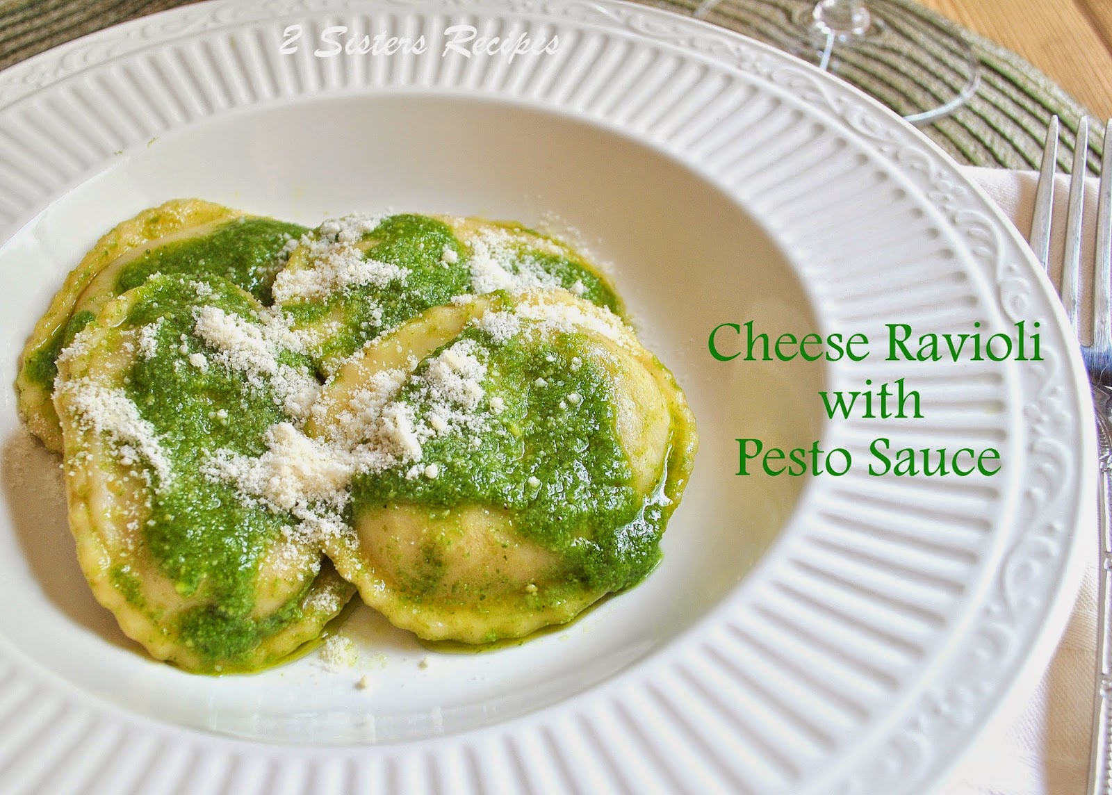 Easy Cheese Ravioli with Pesto Sauce by 2sistersrecipes.com