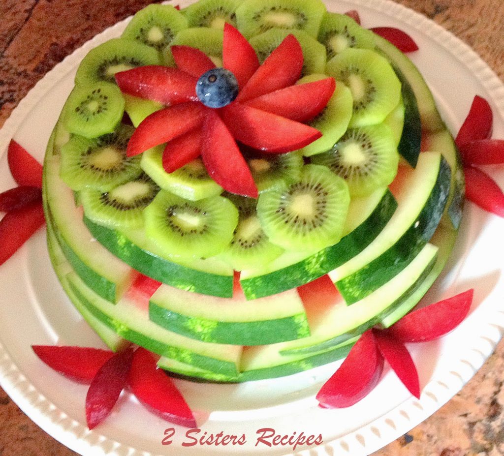 Watermelon Kiwi and Plum Cake by 2sistersrecipes.com 