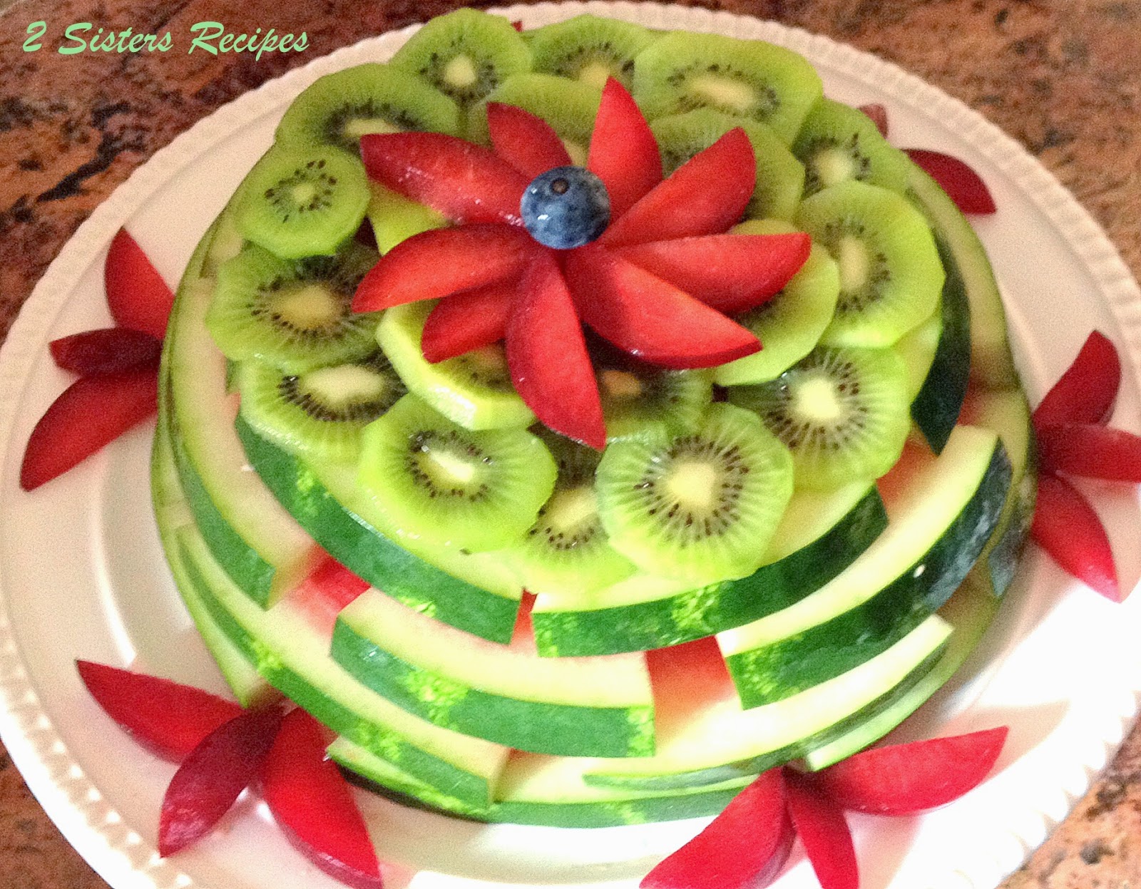 Watermelon, Kiwi and Plum Cake by 2sistersrecipes.com