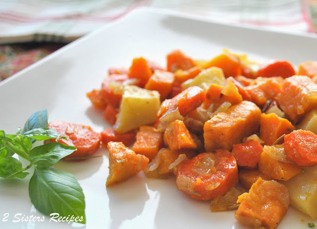 Oven-Roasted Sweet Potatoes, Butternut Squash, Carrots with Olive Oil and Pancetta