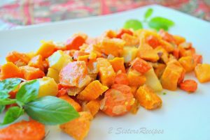 Oven-Roasted Sweet Potatoes Butternut Squash Carrots with Olive Oil and Pancetta