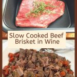 Sliced brisket meat with carrots in a white serving dish.