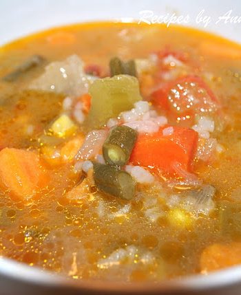 Hearty Vegetable and Rice Soup by 2sistersrecipes.com
