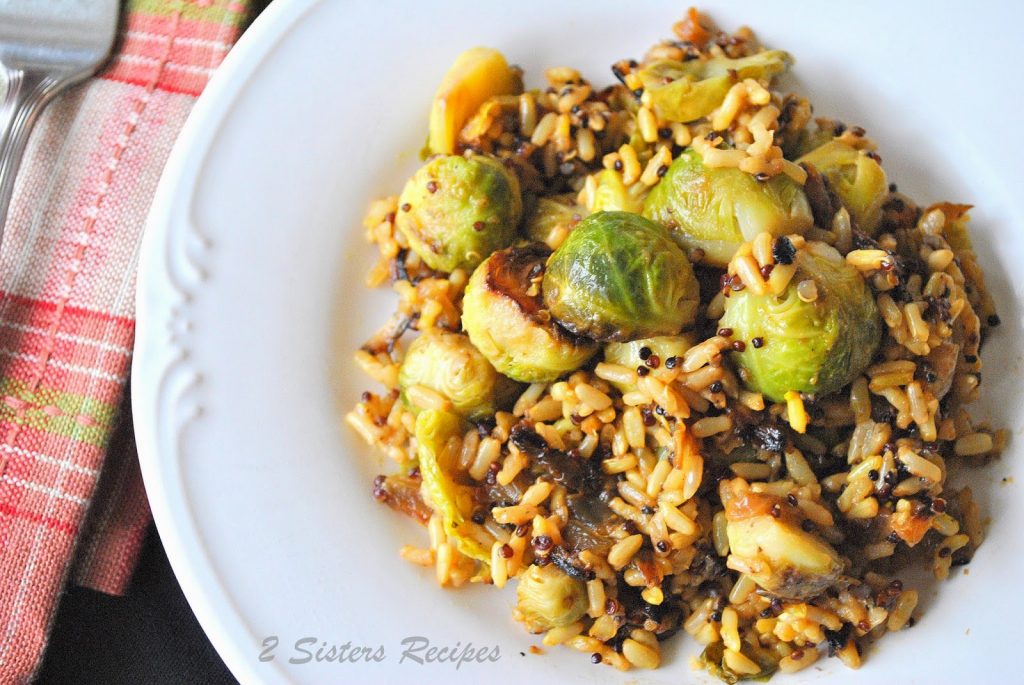 Sauteed Brussels Sprouts with Quinoa, Brown Rice, and Wine by 2sistersrecipes.com 