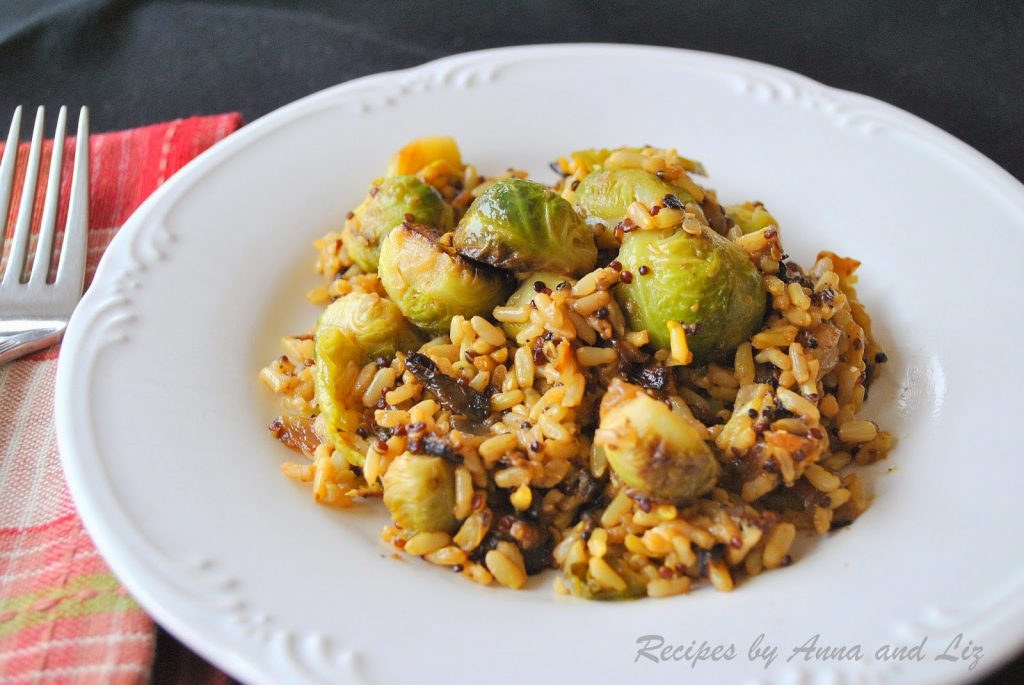 Sauteed Brussels Sprouts with Quinoa, Brown Rice, and Wine by 2sistersrecipes.com 