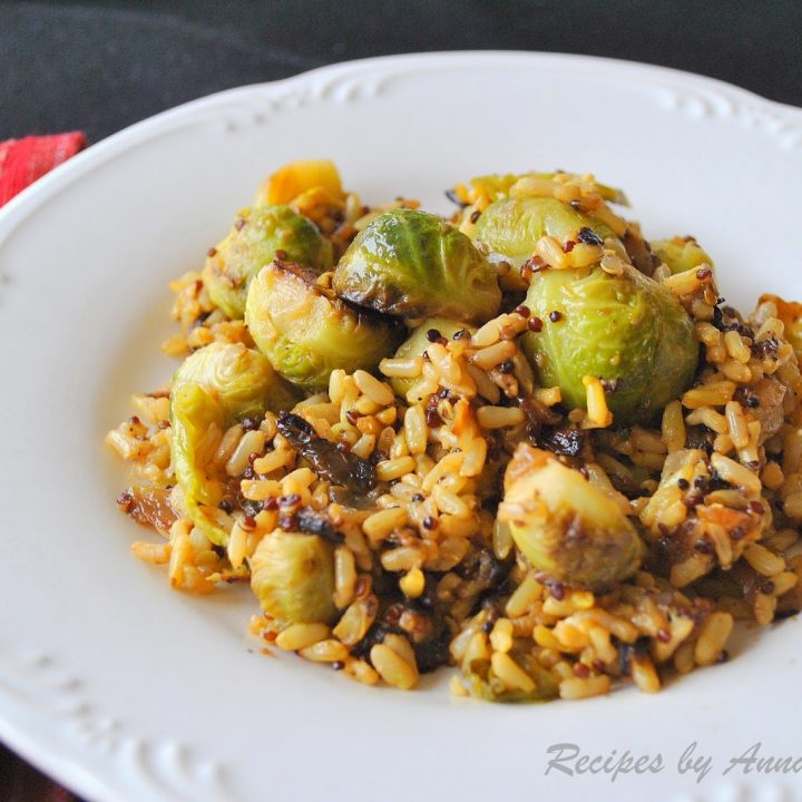 Sauteed Brussels Sprouts with Quinoa, Brown Rice and Wine