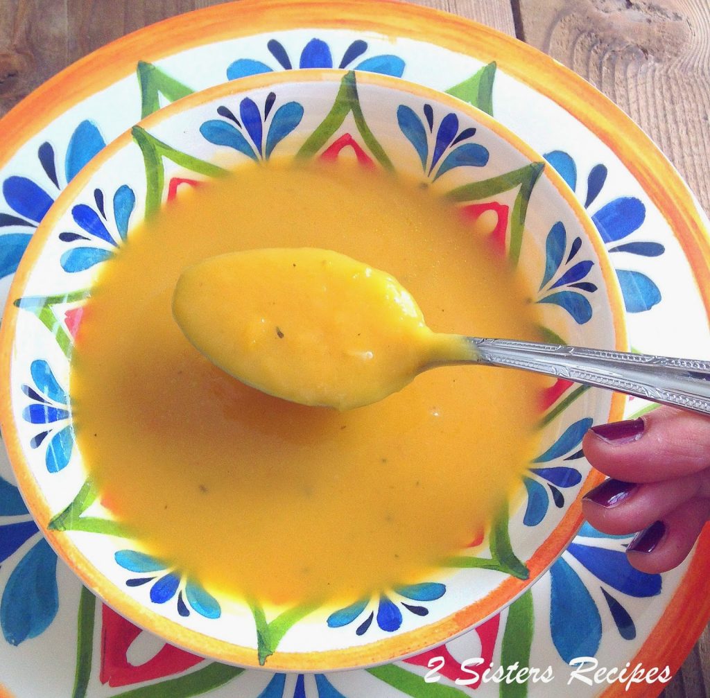 A spoonful of our creamy butternut squash soup. by 2sistersrecipes.com