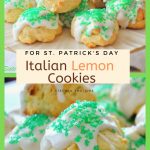 Italian Lemon Cookies for St. Patrick's Day placed on a cake platter.