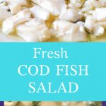 Fresh COD Fish SALAD served on a white platter.