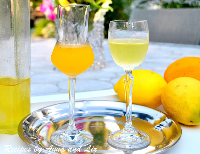 Photo of two cordial glassed filled with liqueur. by 2sistersrecipes.com
