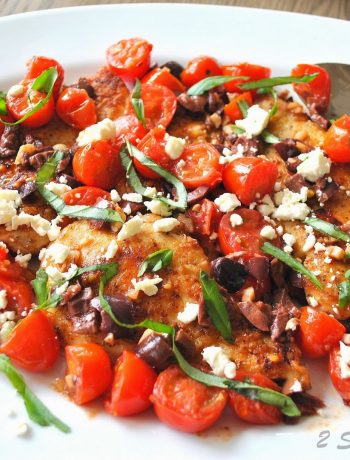 Sauteed Chicken Cutlets with Cherry Tomatoes, Feta, Olives and Basil by 2sistersrecipes.com
