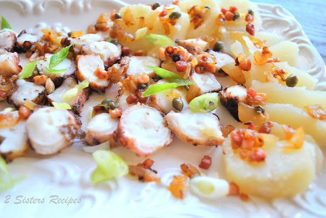 Grilled Octopus with Potatoes, Onions and Pancetta by 2sistersrecipes.com