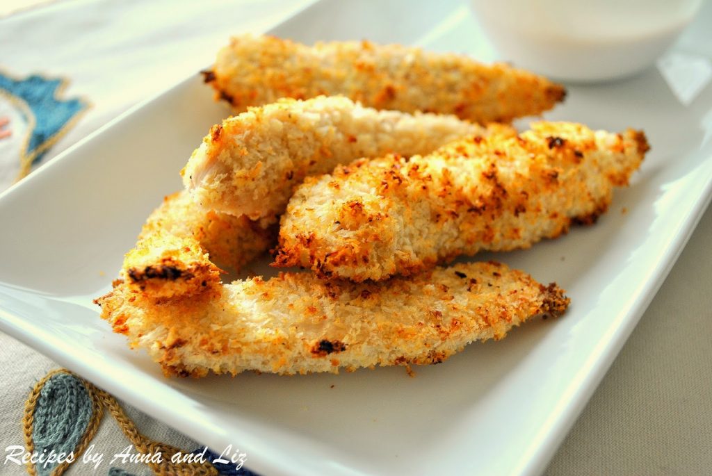 Oven-Fried Chicken Fingers with Sriracha Dipping Sauce. by 2sistersrecipes.com