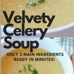 A white bowl of pureed celery soup.