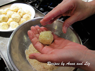 Rolling rice balls in the palm of my hand by 2sistersrecipes.com 